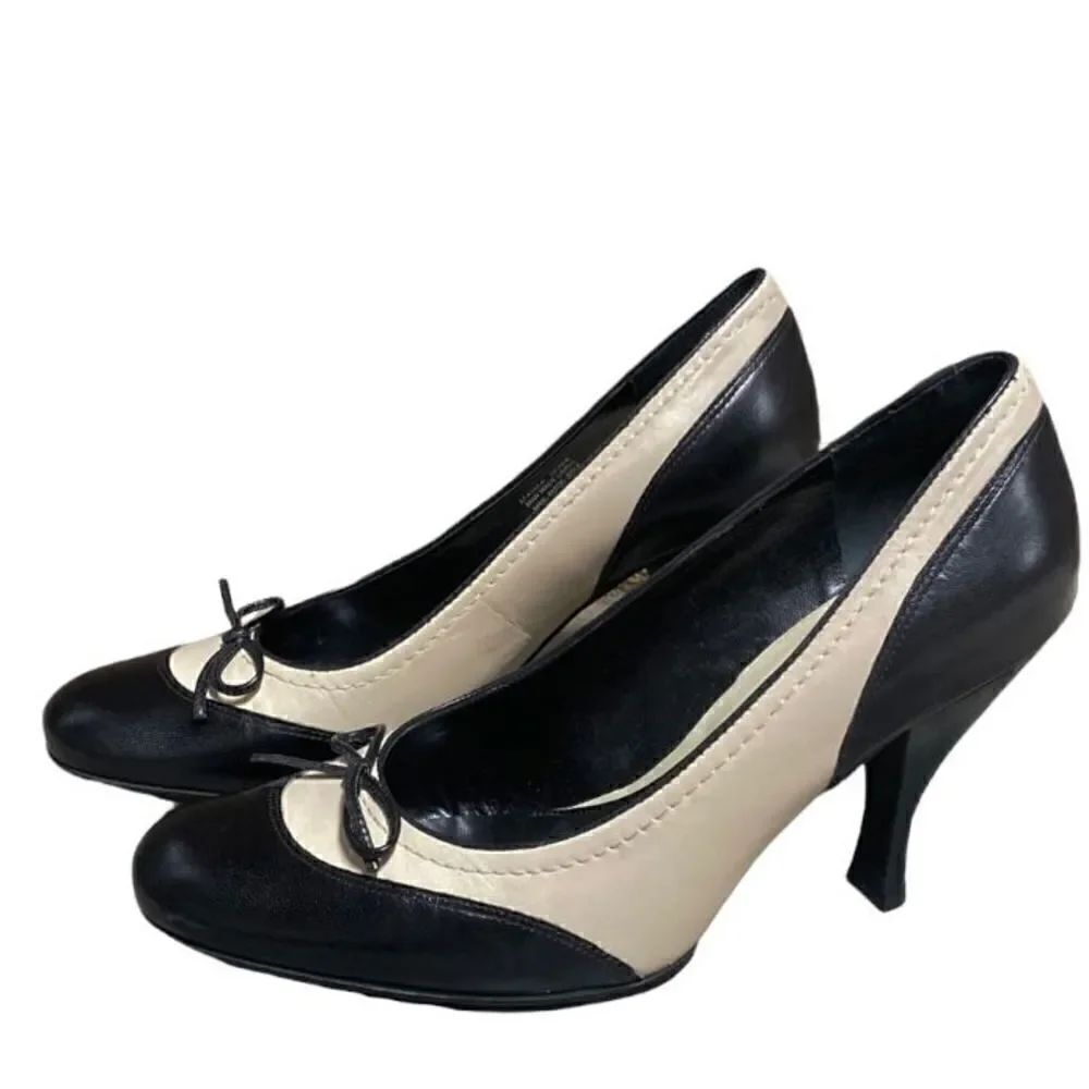 Enzo Angiolini Ea Heddie Black & Cream Leather Pumps Size 8